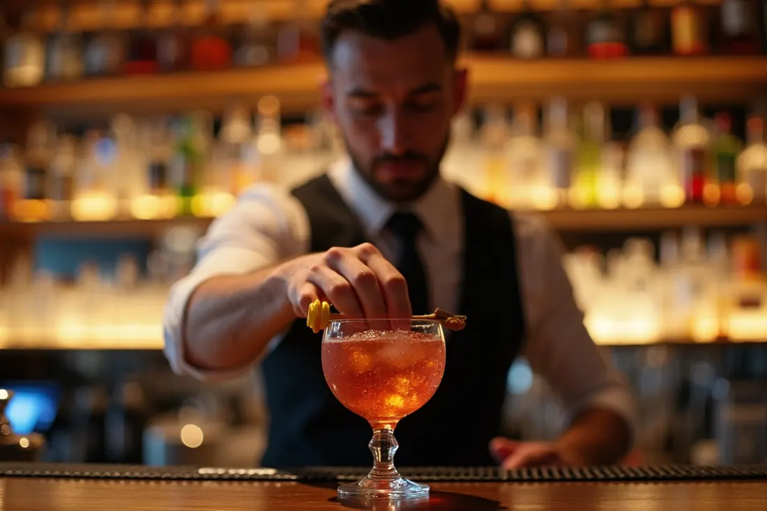 A Barmen bartender working behind the bar at an event